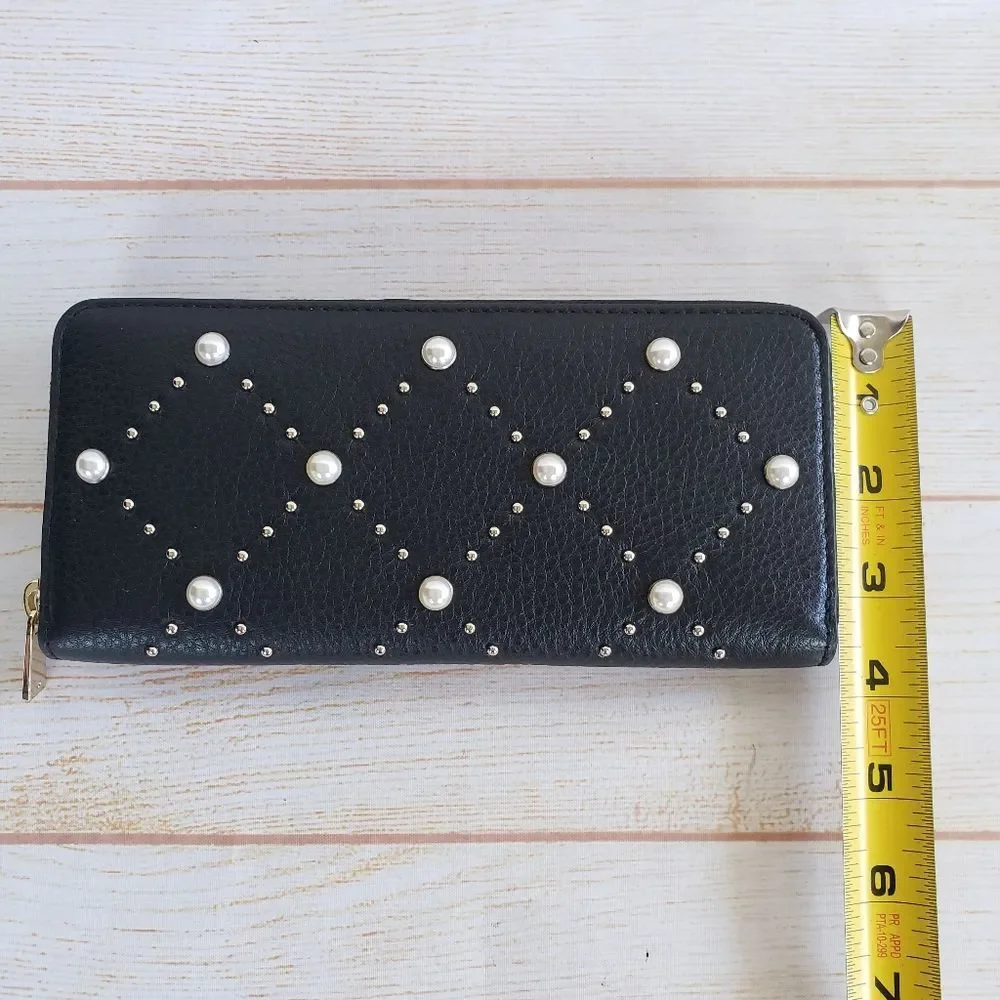 Kate Spade Hayes Street Pearl Lindsey Leather Long Zip Around Wallet Black
